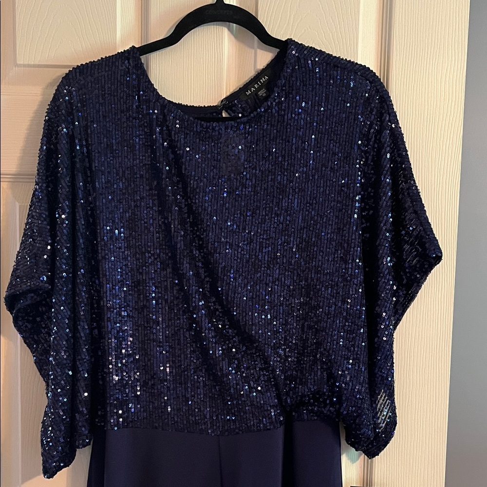 MARINA Midnight Blue Sequin Jumpsuit, NWT - Picture 3 of 9